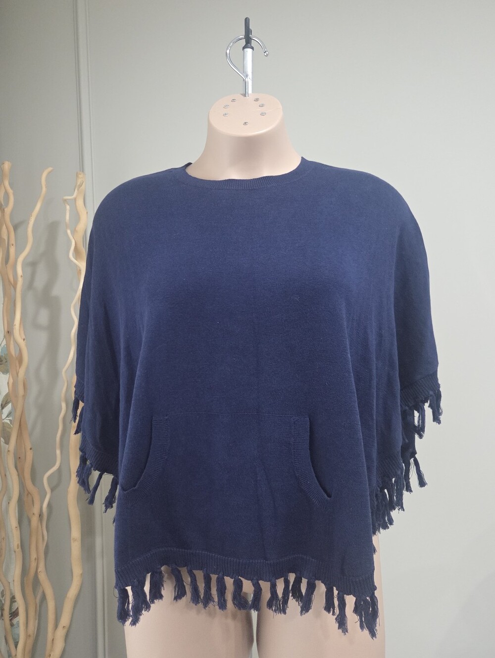Lilly Pulitzer Navy Fringe Pullover Poncho Sz.XL